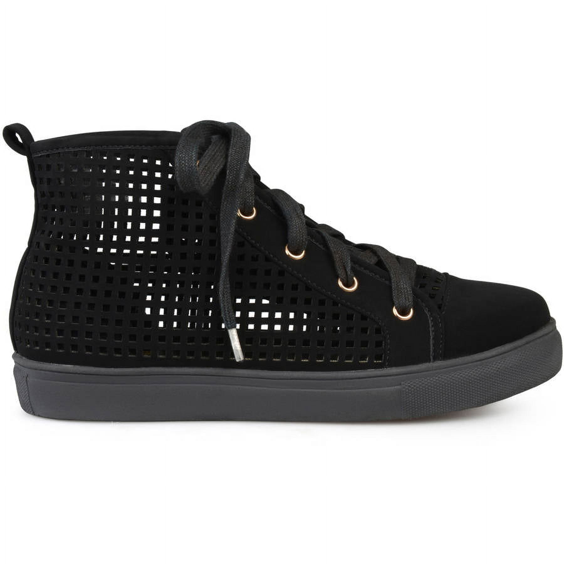 Womens Faux Leather High-top Lace-up Laser-cut Sneakers