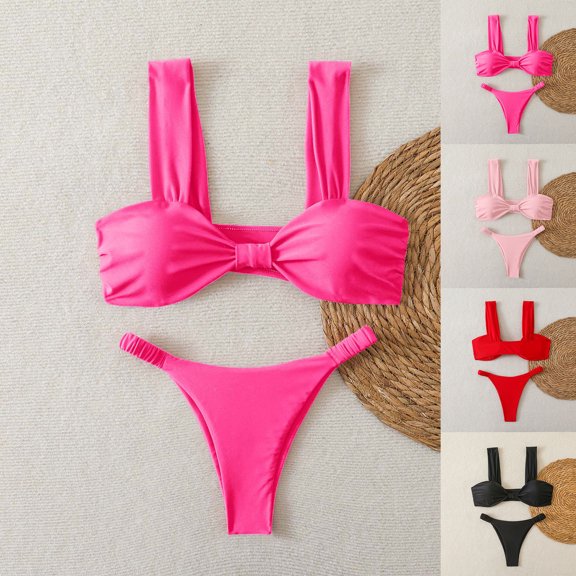 High Waisted Bikini Sets for Women Swim Suits Tummy Control Ruched Bikini Two Piece Bathing Suit Swimwear Red