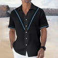 thumbnail image 2 of Inglocry Frontaley Men Shirts, Men's Cuba Guayabera Button Front Shirt, Striped Printed Short Sleeves Summer Shirts For Men Black 4XL, 2 of 5