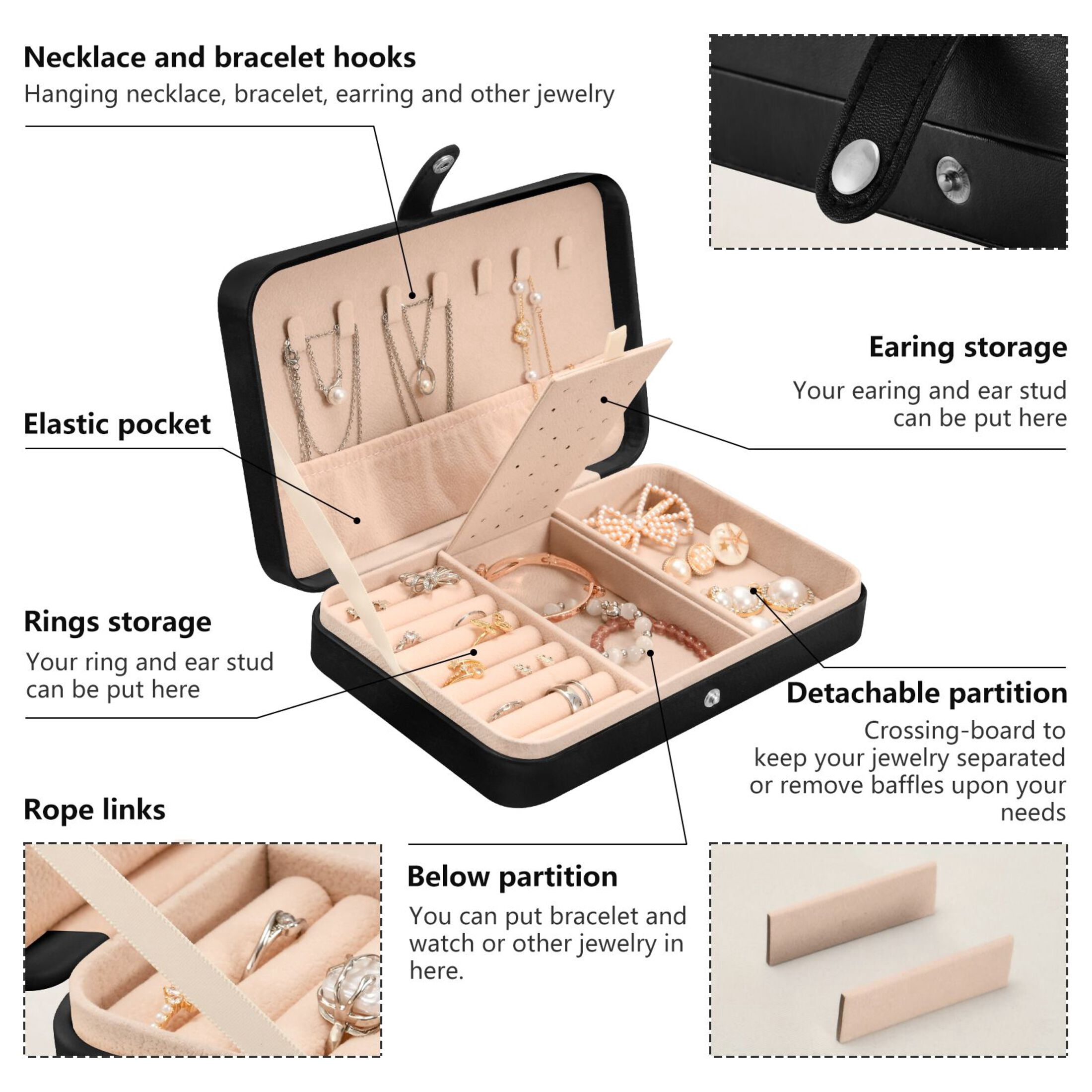Leather Jewelry Box Rectangular 8.27x5.5x1.78In Travel Jewelry Storage Earrings Necklace Bracelet Watch Brooch Storage Lovely Cartoon Jellyfish