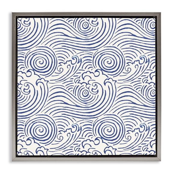 Stupell Industries Contemporary Traditional Sea Waves Pattern Gray Floating Frame Canvas Art, 18 x 18, by Marie le Moal
