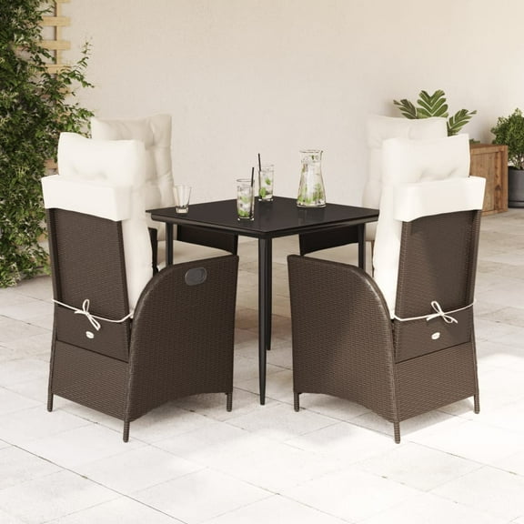 vidaXL 5 Piece Patio Dining Set with Cushions Brown Poly Rattan
