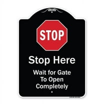 SignMission A-DES-BW-1824-9883 18 x 24 in. Designer Series Sign - Stop Wait for Gate to Open Completely with Symbol, Black & White