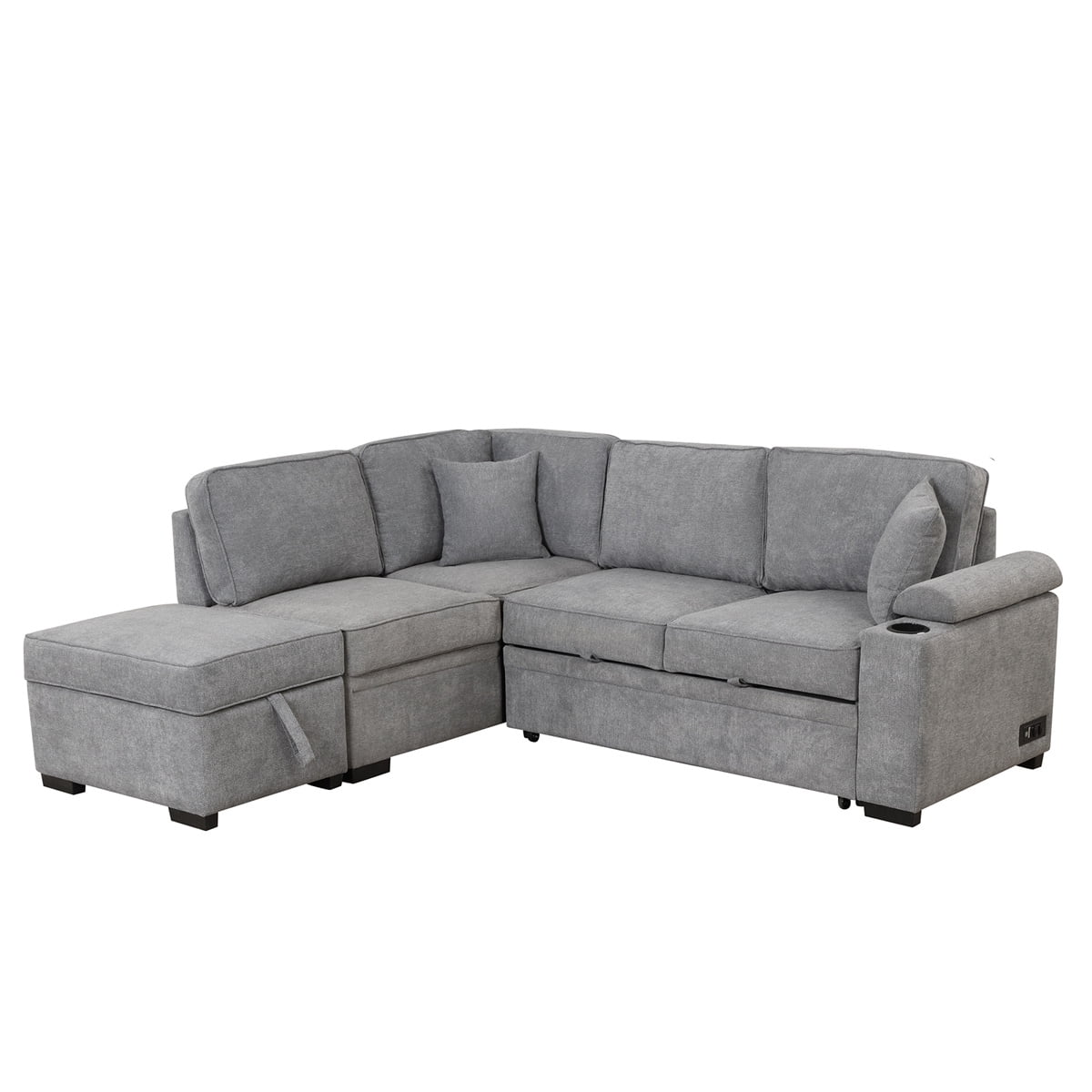 Lshaped Sectional Sofa Couch with Storage Ottoman, 2 in 1 Pull Out