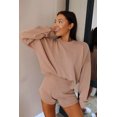 thumbnail image 3 of Female Knitted Suit Solid Color Loose Long Sleeve Round Neck Top + Short Pants, 3 of 6