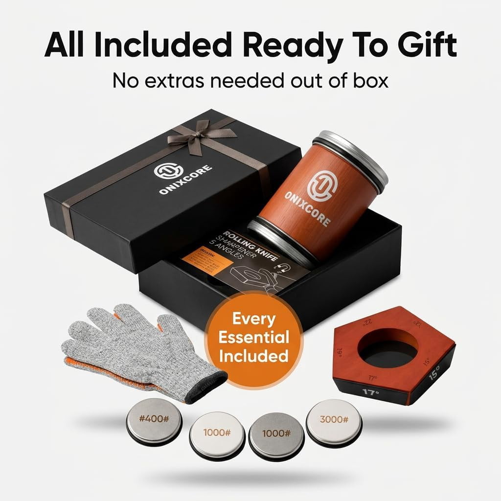 Rolling Knife Sharpener Kit with Magnetic Base, 5-Angle Settings, 4  Ceramic Discs & Cut-Resistant Gloves for Kitchen Chef Pocket Knives
