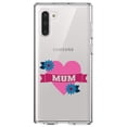 thumbnail image 1 of DistinctInk Clear Shockproof Hybrid Case for Samsung Galaxy Note 10 (6.3" Screen) - TPU Bumper Acrylic Back Tempered Glass Screen Protector - Love Mum - Flower Heart Banner, 1 of 1