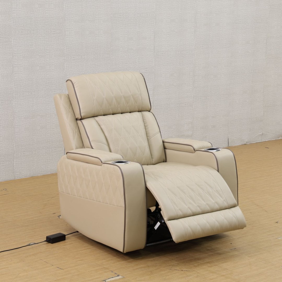 Beige Breathing Leather Living Room Recliner Chair