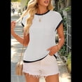 thumbnail image 4 of T-shirts à Manches Courtes pour Femmes Col Rond Bloc de Couleur Tricoté Côtelé Blouses Été 2025, 4 of 7