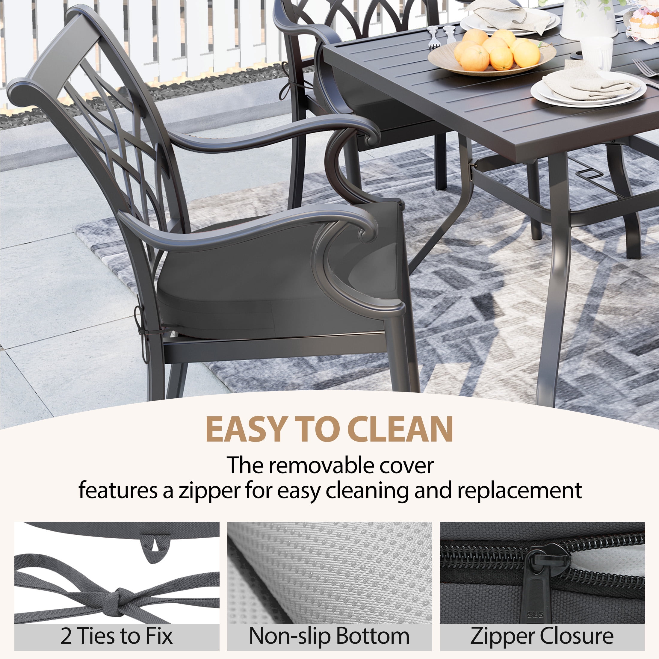 Outdoor Seat Cushion for Patio Furniture Dining Chair Pad Replacement, 17x16, Set of 2, Dark Gray