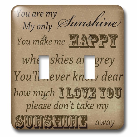 3dRose, You Are My Sunshine in Brown- Word Art- Vintage Song, double toggle switch
