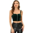 thumbnail image 1 of INSPIRE CHIC Top corto sin mangas de terciopelo con cremallera frontal para mujer Verde L, 1 of 5