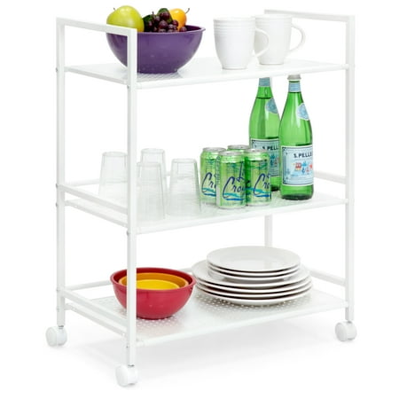 Best Choice Products 3-Tier Metal Multifunctional Organizer Serving Bar Trolley for Kitchen, Bathroom, Microwave with Removable Perforated Shelves, Locking Casters,