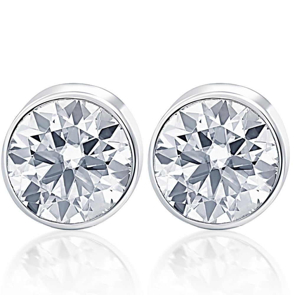 7MM Cushion Cut D/VVS1 Diamonds .925 Sterling Silver Fancy Party Wear Solitaire Bezel Set Stud Earrings For Womens & Girls 