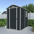 thumbnail image 4 of 6x4 FT Resin Outdoor Storage Shed, Outdoor Tool Shed with Floor, Lockable Doors & Sloping Roof, Plastic Garden Shed for Backyard, Patio, Grey, 4 of 8
