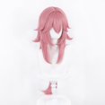 thumbnail image 4 of Cosplay Peluca, peluca rosa con flequillo, pelo sintético resistente al calor, disfraces de fiesta de Halloween, peluca + gorro de peluca, 4 of 5