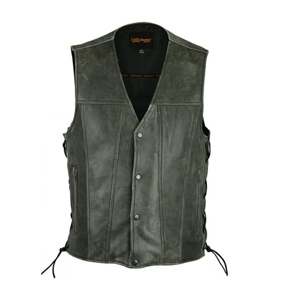Daniel Smart S to 8XL Men’s leather vest Cowhide Motorcycle Leather Vest with Side laces Design
