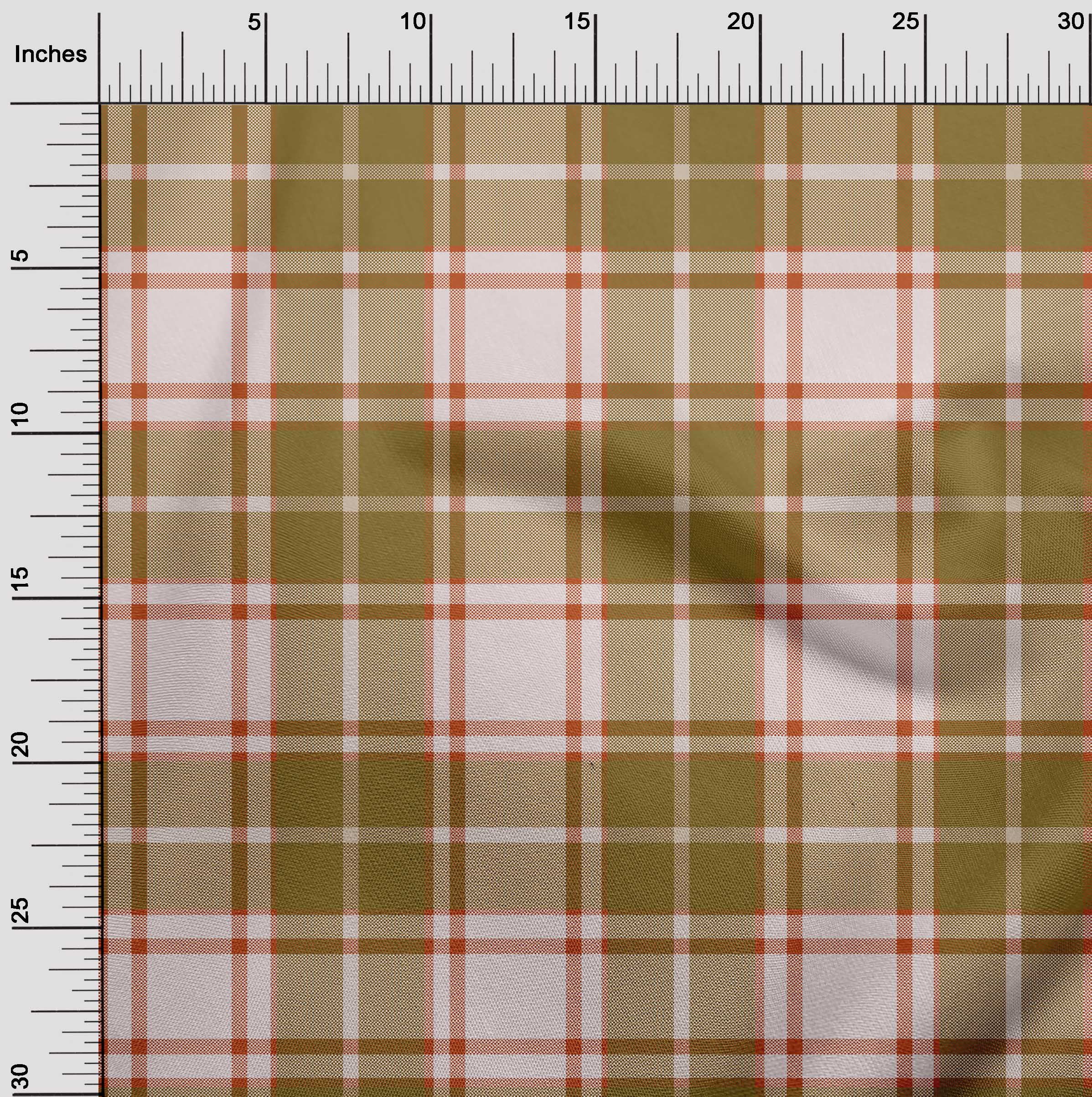 oneOone Cotton Silk Olive Green Fabric Check Plaid Sewing Material Print Fabric By The Yard 42 Inch Wide