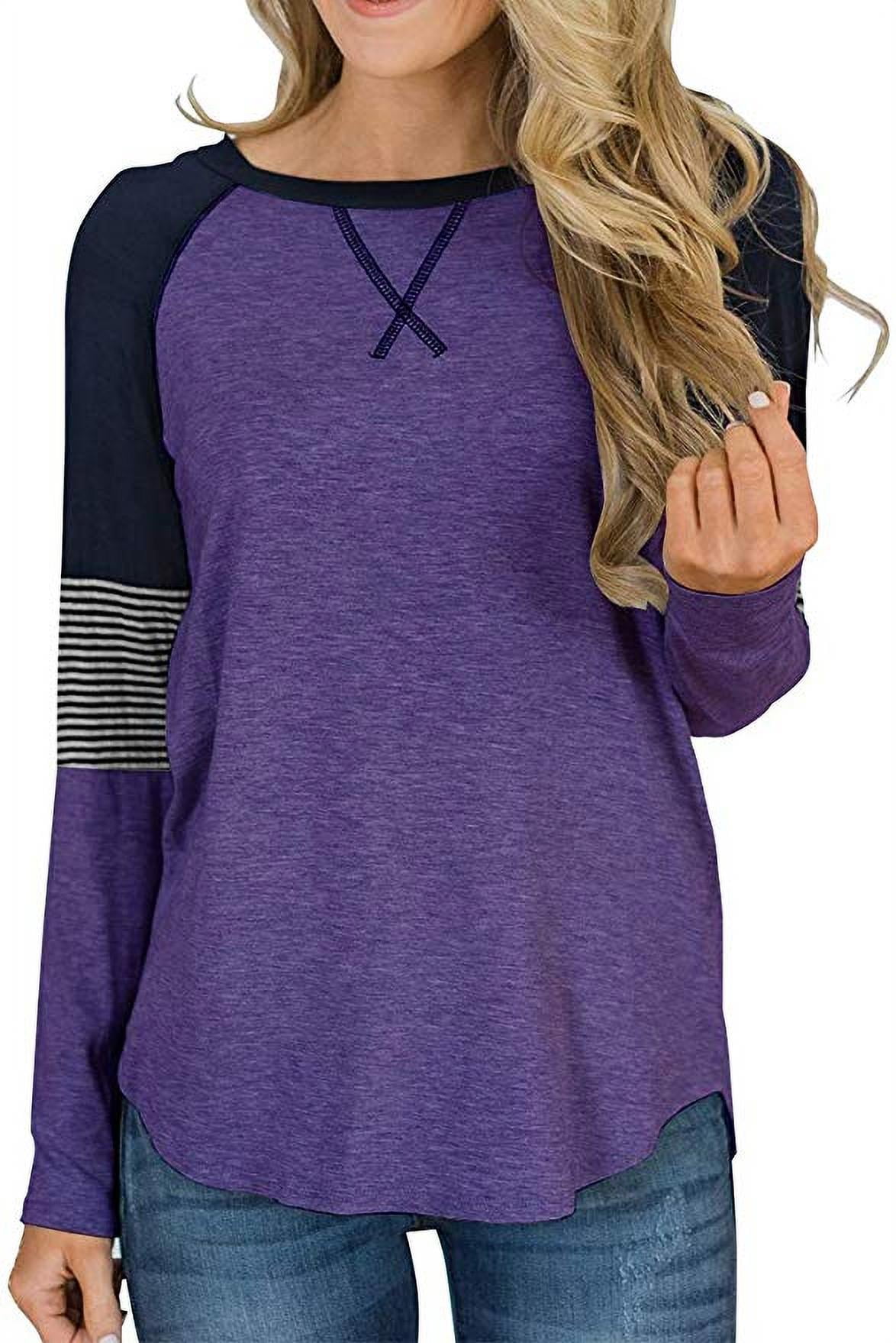 Women's Color Block Round Neck Tunic Tops Casual Long Sleeve and Short ...