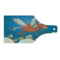 thumbnail image 2 of Horse Cutting Board, Vector Illustration of Horse with Wings and the Buildings in Snowy Winter, Tempered Glass Cutting and Serving Board, Wine Bottle Shape, Dark Orange and Blue, by Ambesonne, 2 of 5