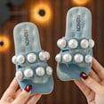 thumbnail image 2 of ZACPNCV Girl's Bow Open Toe Slip on Slippers PU Leather Slides Flat Sandals Blue 3.5-4.5 Years, 2 of 6