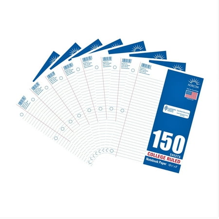 Norcom 150 Sheets College Ruled Filler Paper, 10.5" x 8", 8 Pack