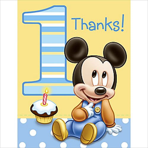 Mickey Mouse Party Supplies Thank you notes with envelopes 8ct. 