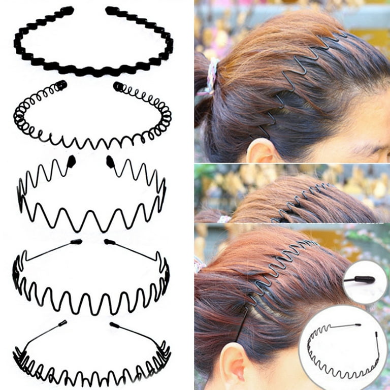 Travelwant 9Pcs/Set Metal Hair Band for Men Women's Headband, Unisex Black  Wavy Spring Sports Headbands for Men's Hair Band Hoop Clips Women  Accessories Simple Elastic Non Slip Wide Headwear 