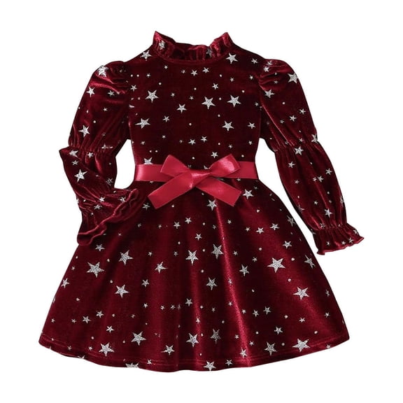 XXWXYD Girls Velvet Dresses Crewneck 𝖱uffle Puff Long Sleeve Bow Tie A Line Elegant Comfy Birthday Par𝗍y Wear 3-10Y Holiday Outfit Velvet Gowns Par𝗍y Dresses