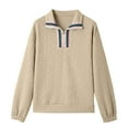 thumbnail image 6 of Ailaofu Womens Casual Textured Sweatshirt Colorblock Striped Collar Quarter Zip Long Sleeve Pullover Tops, 6 of 7