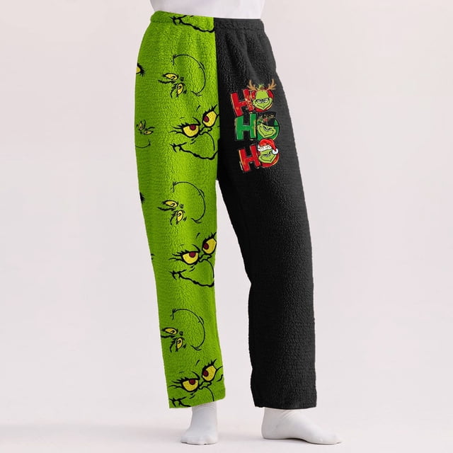 Pijama navideño de Grinch - Pijama a juego de Grinch. Pijama holgado de franela con estampado navideño para mujer, cómodo y afelpado. Pijama navideño a juego de Grinch para toda la familia.