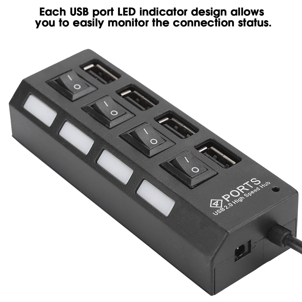 USB2.0 HUB Splitter, Black HUB, USB Adapter for USB port device for PC 4 Ports Black