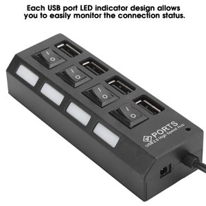 USB2.0 HUB Splitter, noir HUB, USB Adaptateur pour USB dispositif de port pour PC 4 Ports Noir
