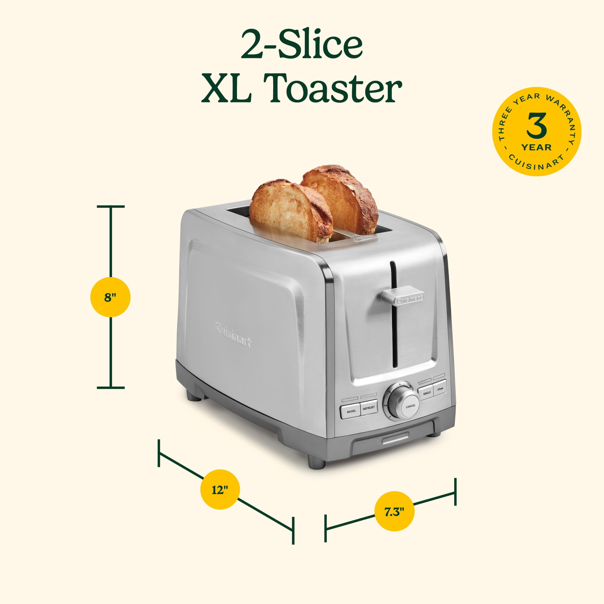 Cuisinart 2-Slice XL Slot Stainless Steel Toaster, CPT-1600C
