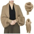thumbnail image 3 of HNMKIU Women Fashion Knitted Shawl Long Sleeve Cardigan Wearable Scarf Wrap For Elegant Outdoors Coffee,One Size, 3 of 3