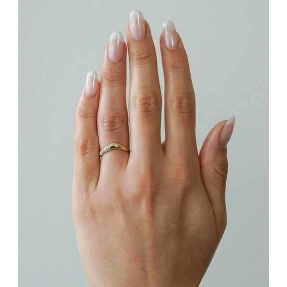 SOLITAIRE JEWELS Round Moissanite Diamond Deep Curved Stacking Wedding Band Solid 10K Yellow Gold