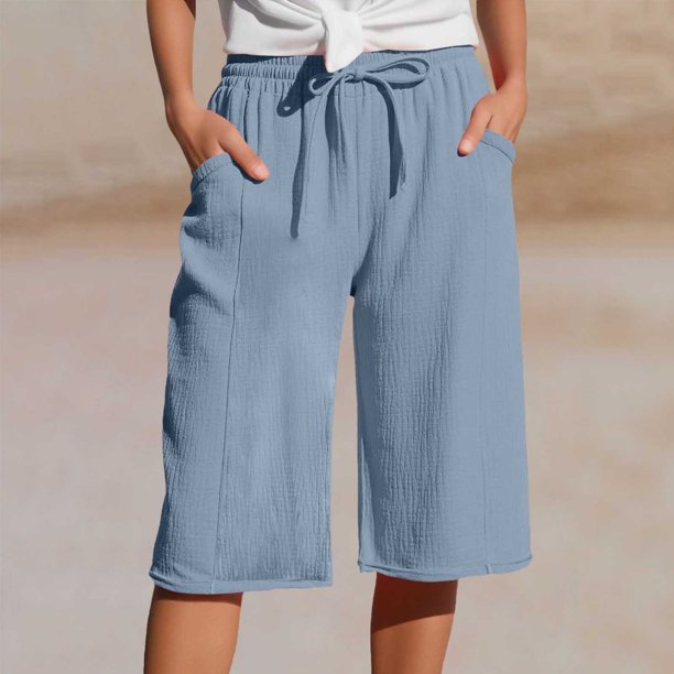 WILLBEST Pantalones Casuales elegantes para Mujer para Uso Diario: Pantalones de Moda de Color Sólido con Encaje, Cintura Alta, Bolsillo con Cordón, Largo 9/10 XXXXL