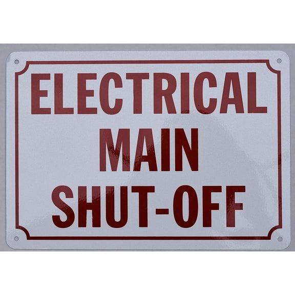Electrical Main Shut Off Sign (Aluminium Reflective, White 7X10)