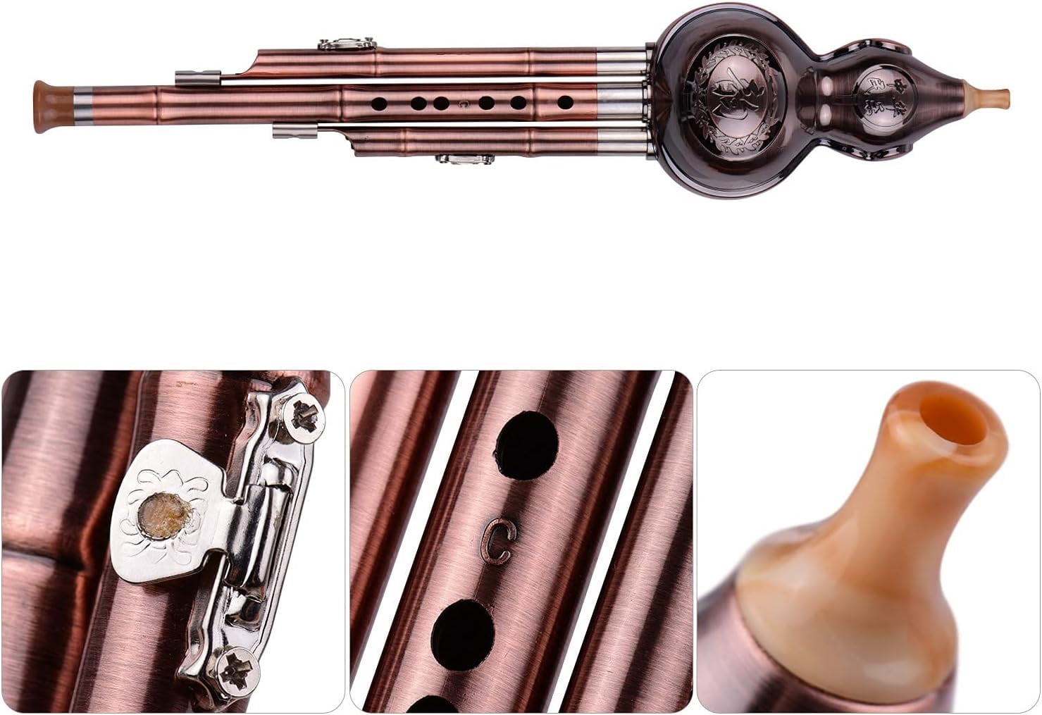 3 Tone Hulusi Gourd Cucurbit Flute Aluminum With Copper Plated Pipes Chinese Traditional Instrument For Beginners Musical Amateurs,C-Key
