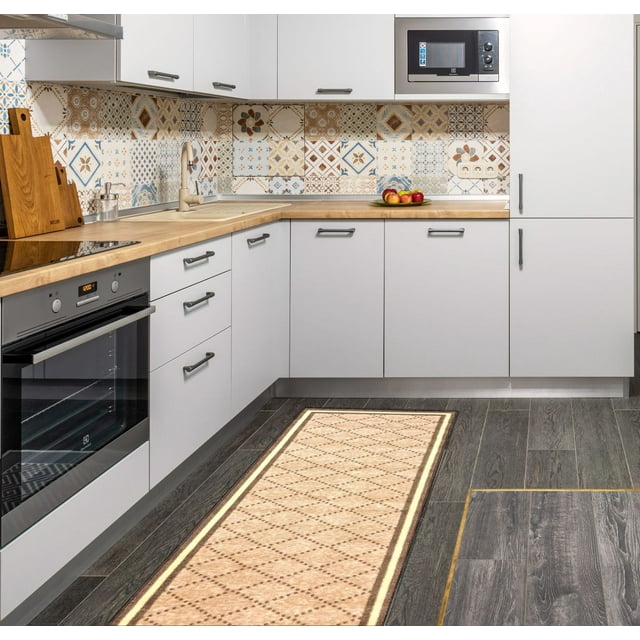 Gloria Non Slip Rubber Back Kitchen Rug Kitchen Runner Kitchen Mat Anti Slip Carpet (Checkered-RoseGold Runner (20"x59"))