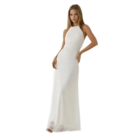 Textured Halter Neck Maxi Dress