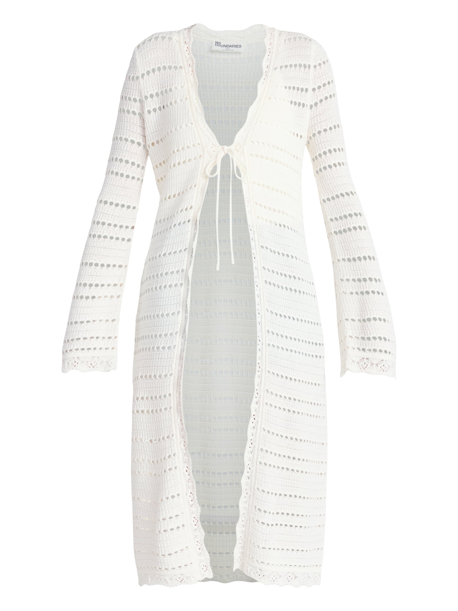 No Boundaries Tie Front Pointelle Duster, Womens