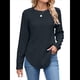 thumbnail image 3 of Camiseta Informal de Larga para Mujer, con Cuello Redondo, Dobladillo Curvo y Botones en la Espalda, Estilo Moderno y Holgado. Negro M, 3 of 9