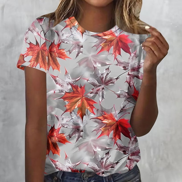 Fiudx Ofertas Del Día Blusas con Cuello Redondo y Manga Corta Estampadas para Mujer