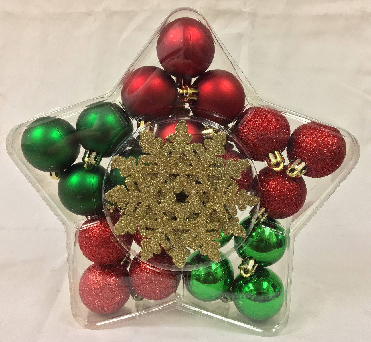 Red and Green Miniature Balls with Snowflakes Christmas Ornaments Set