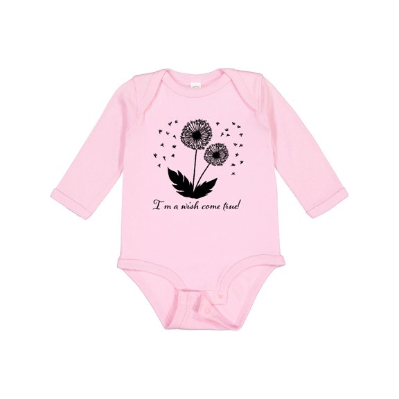 Inktastic I'm a Wish Come True Dandelion in Black Boys or Girls Long Sleeve Baby Bodysuit