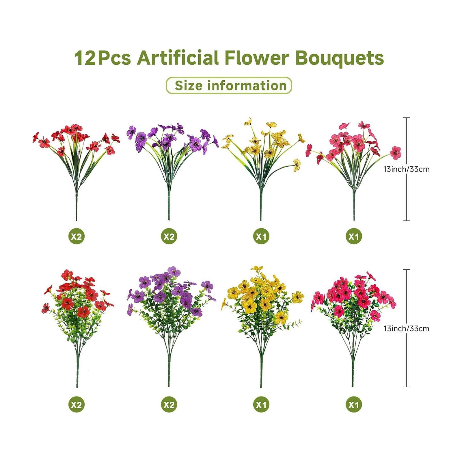 12 Pack Artificial Flowers 18" Long, Red Yellow Purple Pink Faux Plants for Indoor Outdoor Decor, DIY Garland Making, Fade Resistant Fake Flowers