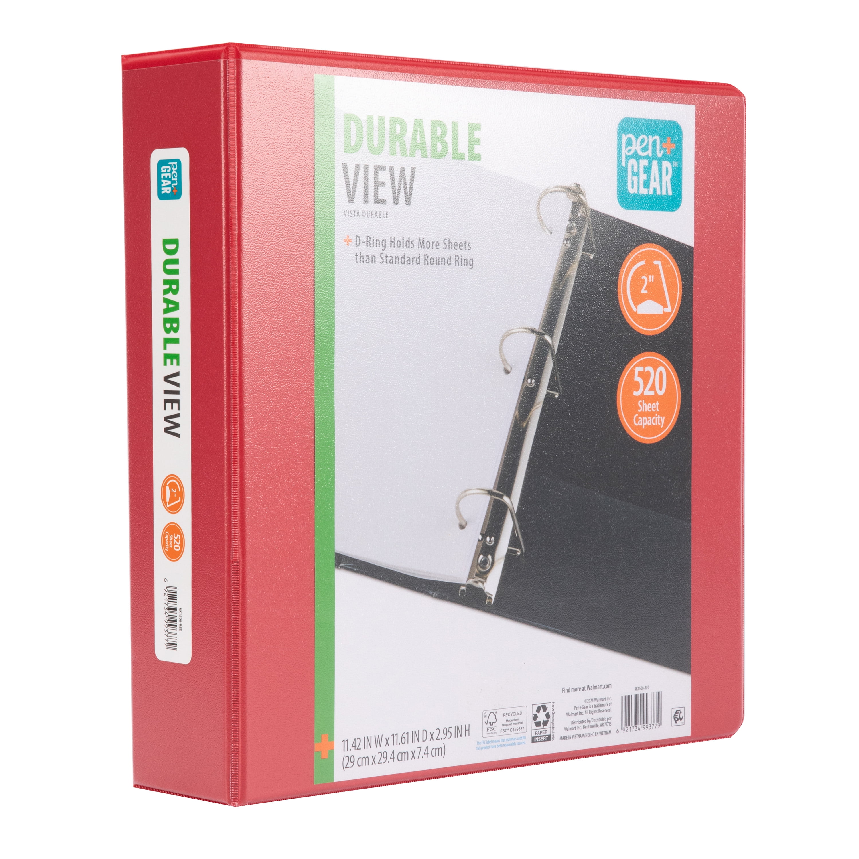 (2 pack) Pen+Gear Durable View 2" D-Ring Binder, Red, 1 Count