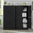 thumbnail image 5 of TEENFON Farmhouse Storage Cabinet with 2 Adjustable Shelves, Bathroom Storage Cabinet with 4 Doors, Cupboard for Kitchen, Living Room, Black, 5 of 18