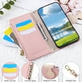 thumbnail image 5 of Wallet Case Compatible for iPhone 16e with Card Holder PU Leather Magnetic Clasp Zipper Pocket Crossbody Phone Case with Wrist Strap and Shoulder Strap Fit for iPhone 16e, Pink, 5 of 5